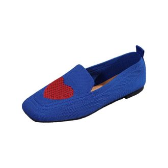 Generic Slip On Shoes for Women Knit Mesh Loafers Shoes Square-Toe Loafers Color Blocking Casual Shoe Breathable Flat Trainer Non Slip Soft Trainers Low Top T