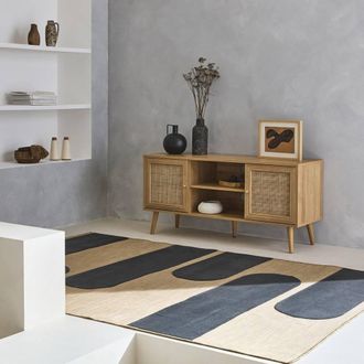 Sweeek 120cm Tv Unit Wooden & Cane Effect 2 Doors in Light Brown