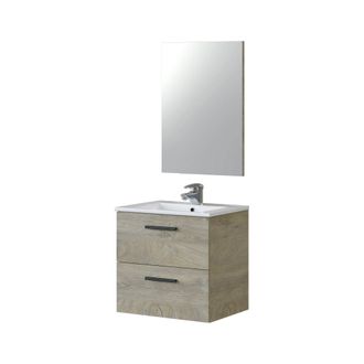 Dmora Bajo Lavabo Dzunic, Mueble De Ba&ntilde;o De 2 Cajones, Mueble Colgante Con Espejo, Lavabo No Incluido, 60x45h57 Cm, Roble - Dmora