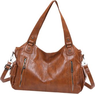 Generic Large Capacity Tote Bag for Women - Stylish PU Leather Handbag Casual Durable Tote Bag | Trendy Business Shopping Bag Casual PU Leather Bag For Women,