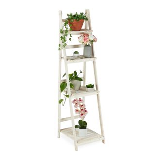 Relaxdays Relaxdays - Estanter&iacute;a Plantas Para Interior Y Balc&oacute;n, Soporte Flores, Escalera Plegable, Madera, 160x41x50 Cm, Blanco