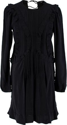 Isabel Marant Black Silk Ruffle Mini Dress Size XXS