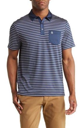 Original Penguin Colorblock Stripe Jersey Polo in Black Iris at Nordstrom Rack, Size X-Large