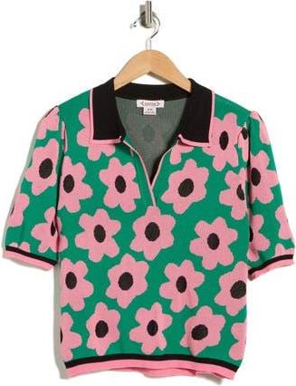 Nanette Lepore Flower Polo Sweater in Green/Pink Multi at Nordstrom Rack, Size X-Large