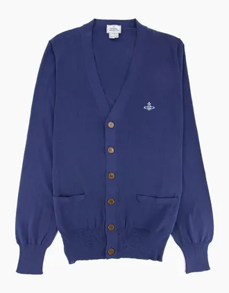 Vivienne Westwood Mens Vivienne Westwood Orb Logo Knitted Cardigan Royal Blue - Size: 40