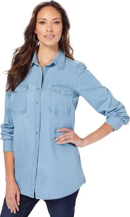Roaman's Olivia Denim Big Shirt in Light Wash at Nordstrom, Size 26