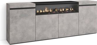 Skraut Home Aparadores Para Sal&oacute;n, Gran Capacidad De Almacenaje, 200x75x35cm, 4 Puertas, Chimenea El&eacute;ctrica, Estilo Moderno, Gris Cemento - Skraut Home