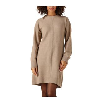 Object Object - Objjuno L/S RE O-Neck Knit Dress - Dames - Jurken - Beige - Maat: XS Wol