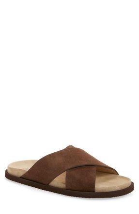 Brunello Cucinelli Cross Strap Slide Sandal in Cay70 Tan Brown at Nordstrom, Size 11Us