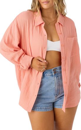 O'Neill Leni Oversize Cotton Gauze Button-Up Shirt in Canyon Clay at Nordstrom, Size X-Small
