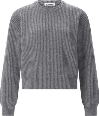 Jil Sander Ronde hals gebreid - Dames - Ronde hals truien - Grijs - M - Wol - Truien & Vesten