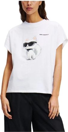 Karl Lagerfeld T-shirt Ikon Aquarelle - Dames - T-shirts - Wit - L - Katoen - Tops