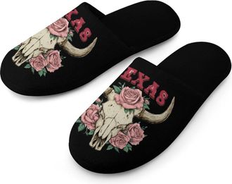 Generic Texas Western Cow Skull Mens Slippers Warm Non-Slip Houes Shose Spa Slipper for Home Bedroom