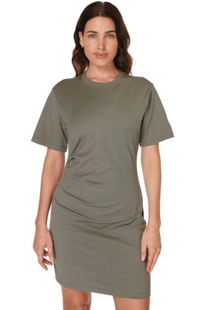 Sweaty Betty Easy T-Shirt Dress Womens Green 100% Cotton Ruched FROG474