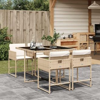 vidaXL Set Comedor De Jard&iacute;n 5 Pzas Con Cojines Rat&aacute;n Sint&eacute;tico Beige Vidaxl