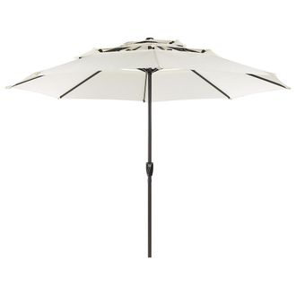 Beliani Sombrilla De Poli&eacute;ster Beige Claro Negro 285 Cm Varilla Metal Manivela Bibione