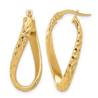 Diamond2Deal 14K Yellow Gold Diamond-cut Twist Hoop Earrings