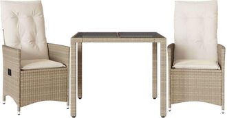 vidaXL Vidaxl - Sillas Y Mesita De Jard&iacute;n 3 Piezas Rat&aacute;n Sint&eacute;tico Coj&iacute;n Beige