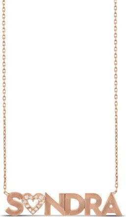 SHYMI Pav&eacute; Heart & Fluted Name Pendant Necklace in Rose at Nordstrom