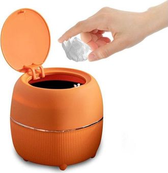 OEM Mini Papelera Redonda De Oficina Con Tapa, De Pl&aacute;stico, Para El Hogar, La Cocina, El Ba&ntilde;o Y La Oficina (naranja)