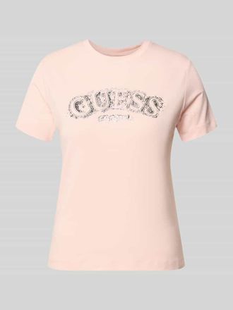 Guess T-Shirt aus Viskose-Elasthan-Mix mit Logo in Hellrosa, Gr&ouml;&szlig;e XS