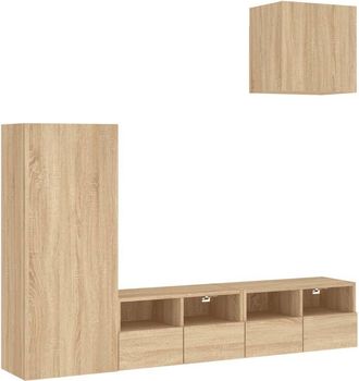 vidaXL Vidaxl - Muebles De Tv De Pared 4 Pzas Madera De Ingenier&iacute;a Roble Sonoma