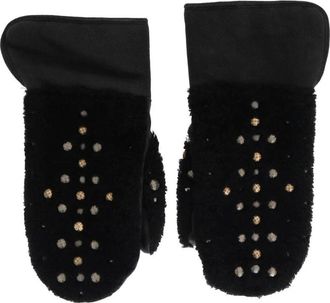 Dolce & Gabbana Leren Shearling Handschoenen met Noppen - Dames - Handschoenen - Zwart - ONE Size - Leer - Accessoires