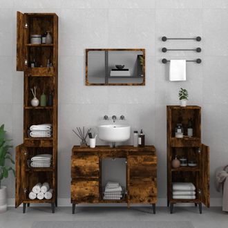 Berkfield Home 3 Piece Bathroom Furniture Set Smoked Oak Engineered Wood in Brown