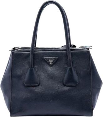 Prada Pre-owned Twin Pocket Satchel - Dames - Vintage Handtas - Blauw - ONE Size - Leer - Vintage