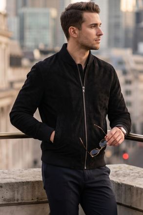 Infinity Leather Mans Black Goat Suede MA-1 Bomberjack-North