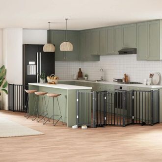 vidaXL Puerta Para Perros Plegable 9 Paneles Madera &Aacute;lamo Negra 450 Cm Vidaxl