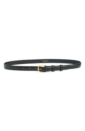 Nili Lotan Jane Leather Belt in Black W/Shiny Brass Buckle at Nordstrom, Size 75