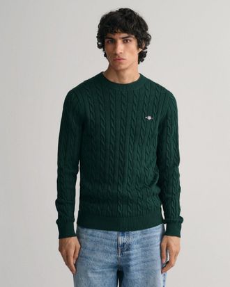 GANT Mens Cotton Cable Knit Crew Neck Jumper - Dark Green - Size X-Large