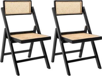 Jonathan Y Designs Theo Mid-Century Vintage Wood Rattan Folding Chair with Adjustable Back in Black at Nordstrom