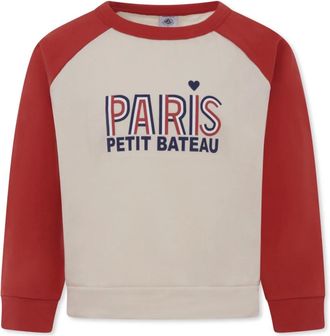 Petit Bateau Kids Sweatshirts, male, Beige, 4 Y, Ivory Cotton Sweatshirt with Red Sleeves