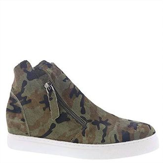 All Black Womens Fur Top & Zip Wedge Sneakers In Camouflage