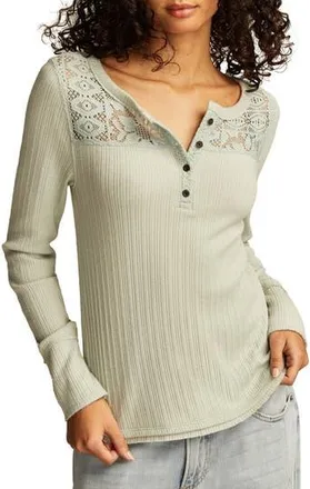 Lucky Brand Cloud Lace Rib Henley in Aqua Gray at Nordstrom Rack, Size X-Large