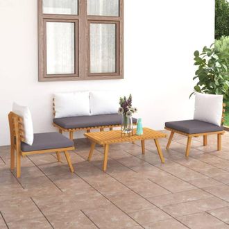 vidaXL Vidaxl - Set De Muebles De Jard&iacute;n 4 Piezas Con Cojines Madera De Acacia