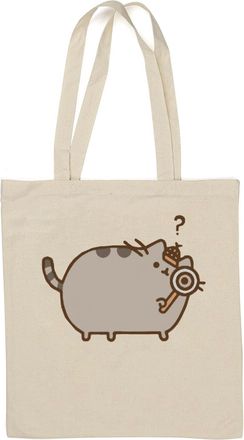 Generic Cute Detective Cat Cartoon Graphic Natural Cotton Tote Bag White