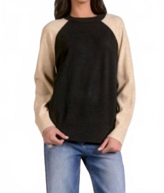 Elan Raglan Colorblock Crew Sweater In Black