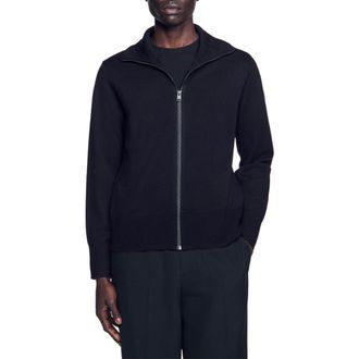 Sandro Zip-up wool cardigan in Navy Blue at Nordstrom, Size X-Large