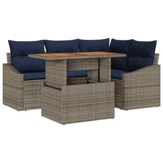 vidaXL Conjunto De Sof&aacute;s De Jard&iacute;n 5 Pcs Gris Rat&aacute;n Sint&eacute;tico Vidaxl