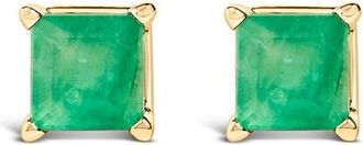 House of Brilliance 14K Gold 5x5MM Princess Cut Gemstone Solitaire Stud Earrings in Green Emerald | Yellow at Nordstrom