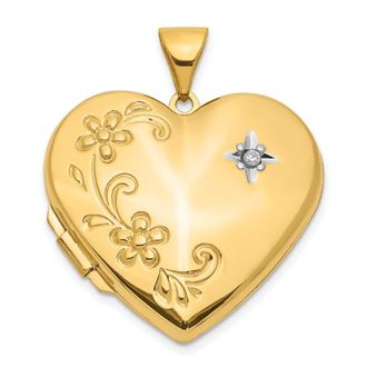 Diamond2Deal 14k Yellow Gold Diamond Floral 21mm Heart Family Locket Holds 4 Photos