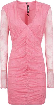 Rotate Kanten Mini Jurk met V-Hals - Dames - Feestkleedjes - Roze - M - Kleedjes