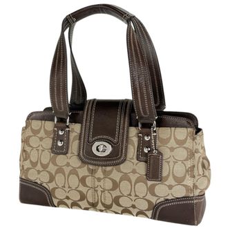 Coach Signature Beige Canvas Leather Tote Bag (Pre-Owned)