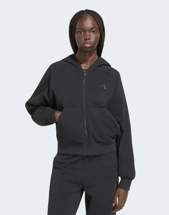 adidas Kit adidas - Felpa con cappuccio e zip nera con logo piccolo-Nero