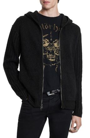 John Varvatos Catherine Hooded Cashmere Zip Cardigan in Black at Nordstrom, Size Small