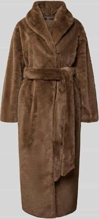 Gina Tricot Mantel aus Kunstfell mit Bindeg&uuml;rtel in Mittelbraun, Gr&ouml;&szlig;e XL