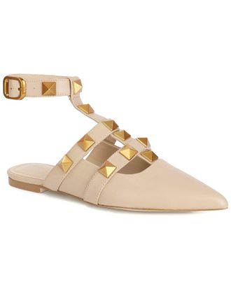 Tiffany & Fred Studded Leather Pointy-Toe Ankle Strap Flat